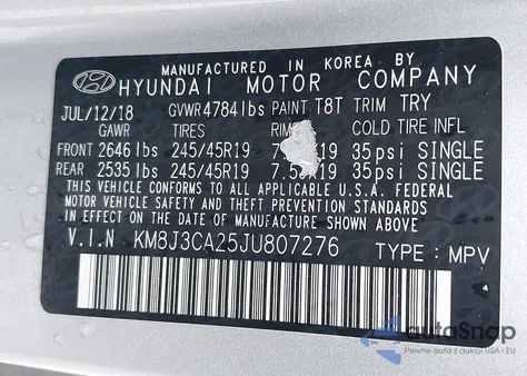 2018 Hyundai Tucson Limited z USA, uszkodzony, nr VIN KM8J3CA25JU807276